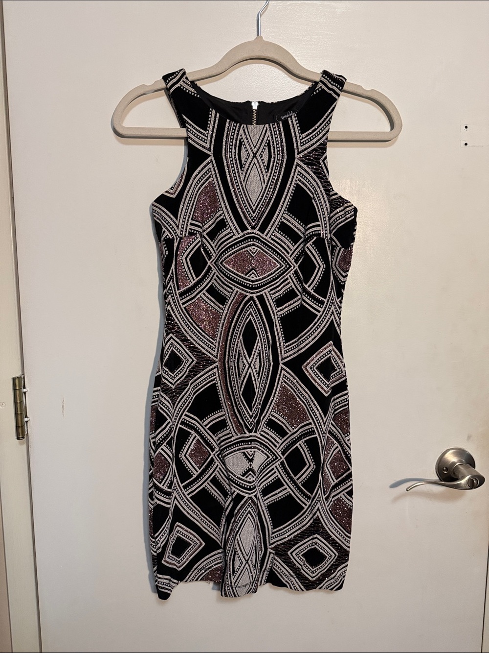 Speechless Black Dress with Rose Gold Geometric Beading - Size 5